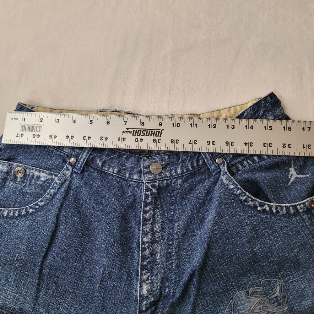 VTG Y2K Air Jordan Men's Baggy Blue Denim Jean With Sneaker Graphics Size 34x34 - Picture 6 of 10